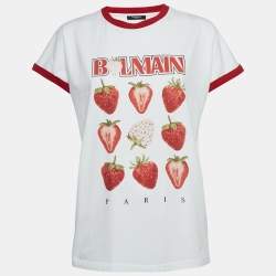 Balmain White Strawberry Print Jersey T-Shirt M
