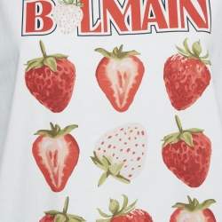 Balmain White Strawberry Print Jersey T-Shirt M