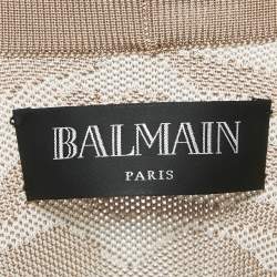 Balmain Beige/White Patterned Knit Drawstring  Cardigan S