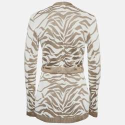Balmain Beige/White Patterned Knit Drawstring  Cardigan S