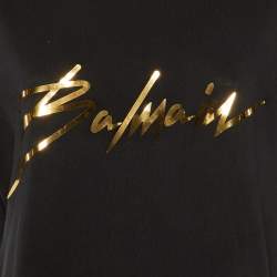 مملوكة مسبقًا Balmain Black Foil Logo Cotton Crew Neck T-Shirt XXL