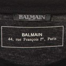 مملوكة مسبقًا Balmain Black Foil Logo Cotton Crew Neck T-Shirt XXL