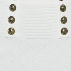 Balmain White Stretch Button Embellished Knit Mini Skirt S