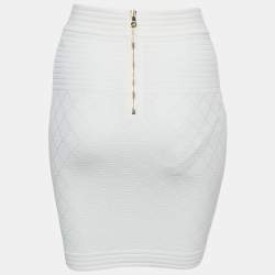 Balmain White Stretch Button Embellished Knit Mini Skirt S