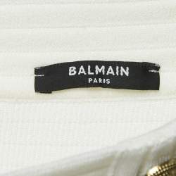Balmain White Stretch Button Embellished Knit Mini Skirt S