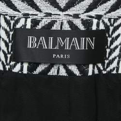 Balmain Black/White Tribal Pattern Jacquard Open Front Jacket 