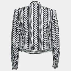 Balmain Black/White Tribal Pattern Jacquard Open Front Jacket 