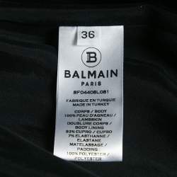 Pre Owned Balmain Black Quilted Patent Leather Flared Mini Skirt S