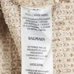 Pre Owned Balmain Beige Stretch Tweed Raw Edge Detail Mini Bodycon Dress M