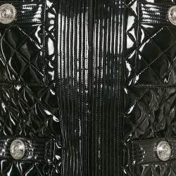 Balmain Black Faux Leather Button Detail Quilted Jacket S