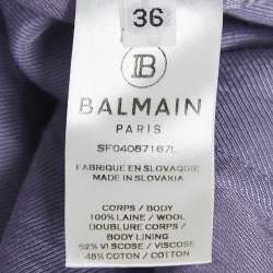 Balmain Lavender Wool Button Detail Mini Skirt S