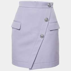 Balmain Lavender Wool Button Detail Mini Skirt S
