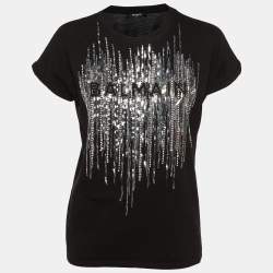 Balmain Black Logo Embellished Crew Neck T-Shirt XS