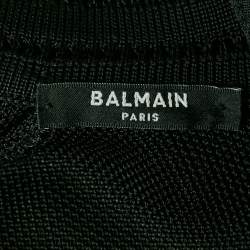 Balmain Black Mesh Knit Button Detail Bodycon Mini Dress M