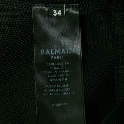 Balmain Black Mesh Knit Button Detail Bodycon Mini Dress M