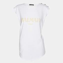 Balmain White Logo Printed Cotton Knit Sleeveless Tank Top L