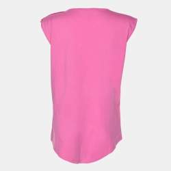 Balmain Pink Logo Print Cotton Knit Button Front Sleeveless Top M