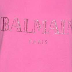 Balmain Pink Logo Print Cotton Knit Button Front Sleeveless Top M