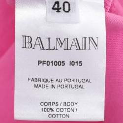 Balmain Pink Logo Print Cotton Knit Button Front Sleeveless Top M