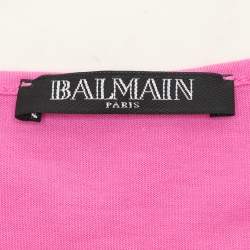 Balmain Pink Logo Print Cotton Knit Button Front Sleeveless Top M