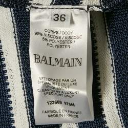 Balmain Navy Blue/White Stripe Knit Sleeveless Mini Dress S