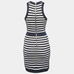 Balmain Navy Blue/White Stripe Knit Sleeveless Mini Dress S