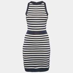 Balmain Navy Blue/White Stripe Knit Sleeveless Mini Dress S