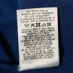 Balmain Blue Logo Print Cotton Button Detail T-Shirt M