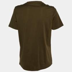 Balmain Green Logo Print Cotton Button Detail T-Shirt M
