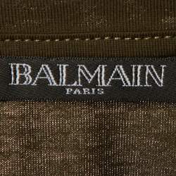 Balmain Green Logo Print Cotton Button Detail T-Shirt M
