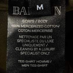 Balmain Green Logo Print Cotton Button Detail T-Shirt M