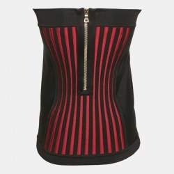 Balmain Black Knit Corset Zip-Up Strapless Crop Top M