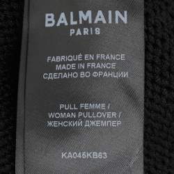 Balmain Black Rib Knit Chain Trim Off The Shoulder Crop Top M