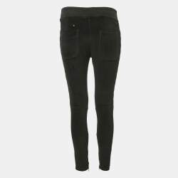 Balmain Black Velour Quilted Detail Pants S