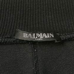 Balmain Black Velour Quilted Detail Pants S