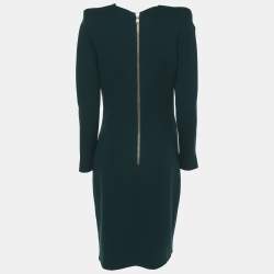 Balmain Green Crepe Ruffle Midi Dress M
