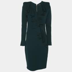 Balmain Green Crepe Ruffle Midi Dress M