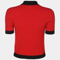 Balmain Red/Black Stretch Knit Short Sleeve Cropped Cardigan M