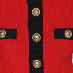 Balmain Red/Black Stretch Knit Short Sleeve Cropped Cardigan M