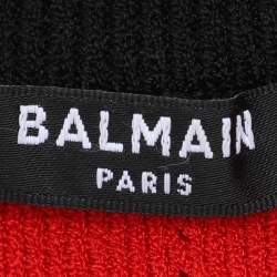 Balmain Red/Black Stretch Knit Short Sleeve Cropped Cardigan M