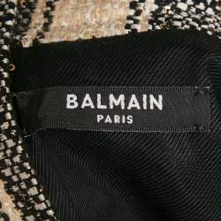 Pre Owned Balmain Beige/Black Frayed Sequin Striped Piqué Mini Dress S