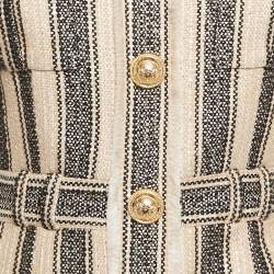 Pre Owned Balmain Beige/Black Frayed Sequin Striped Piqué Mini Dress S