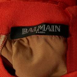Balmain Orange Patterned Knit Bodycon Dress S