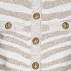 Balmain Metallic Beige Zebra Detail Stretch Knit Cardigan S