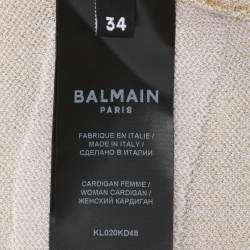 Balmain Metallic Beige Zebra Detail Stretch Knit Cardigan S