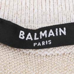 Balmain Metallic Beige Zebra Detail Stretch Knit Cardigan S