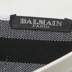Balmain White/Black Intarsia Knit Zip-Up Pencil Midi Skirt S