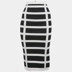 Balmain White/Black Intarsia Knit Zip-Up Pencil Midi Skirt S