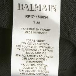 Pre Owned Balmain White/Black Striped Logo Cotton Tweed Trim Blazer M