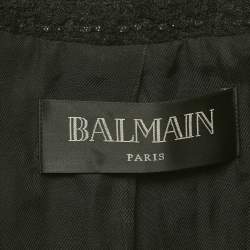 Pre Owned Balmain White/Black Striped Logo Cotton Tweed Trim Blazer M
